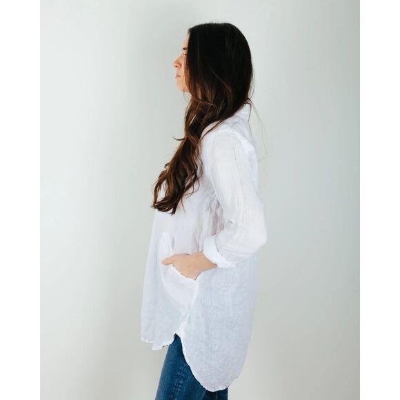 CP Shades Size M Teton Tunic Linen Brown White V-Neck Pockets $242 USA Made - Picture 5 of 14